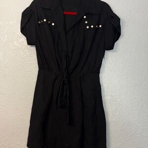 Stylish Black Mini Dress with Pearl Details